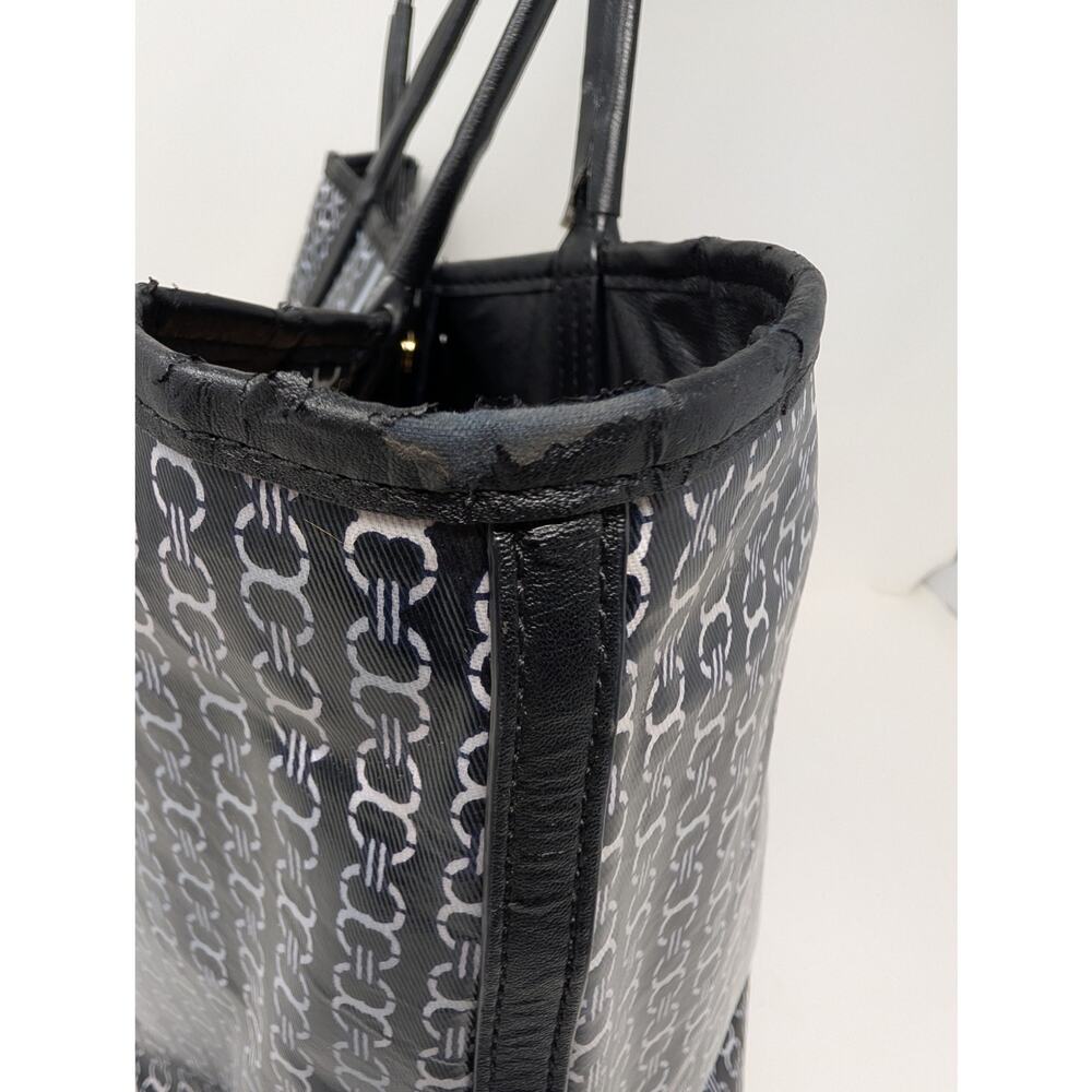 Tory Burch Gemini Link Tote Black Logo Print Coated Canvas Carryall - Picture 10 of 16